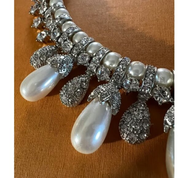 David’s Bridal Pearl and Rhinestone Pave Necklace -- WHITE - Picture 8 of 14
